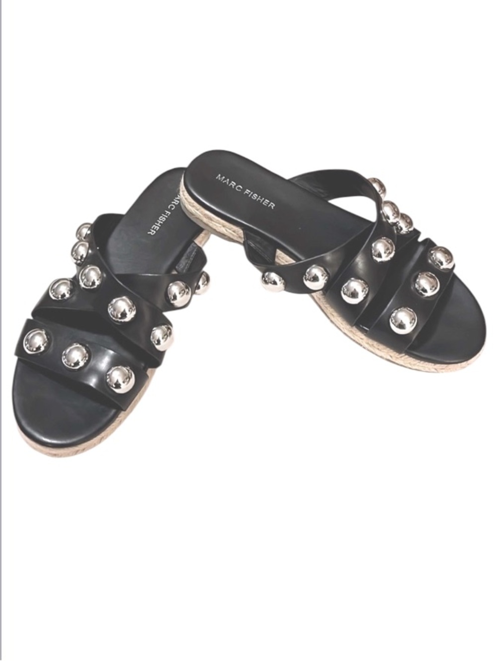 Marc Fisher Woman’s Prisca Black Studded Platform Espidrille Slide Sandals Sz 8